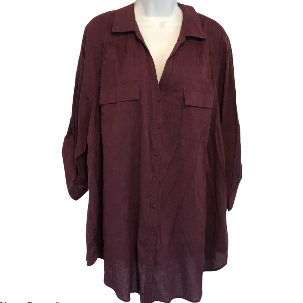 Relaxed Button-Up Women's Top in Deep Plum